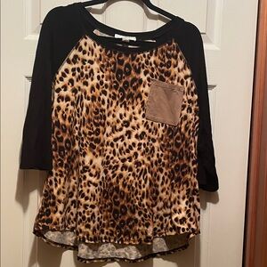 Moa Moa Animal Print Long Sleeve Top with Tan Pocket